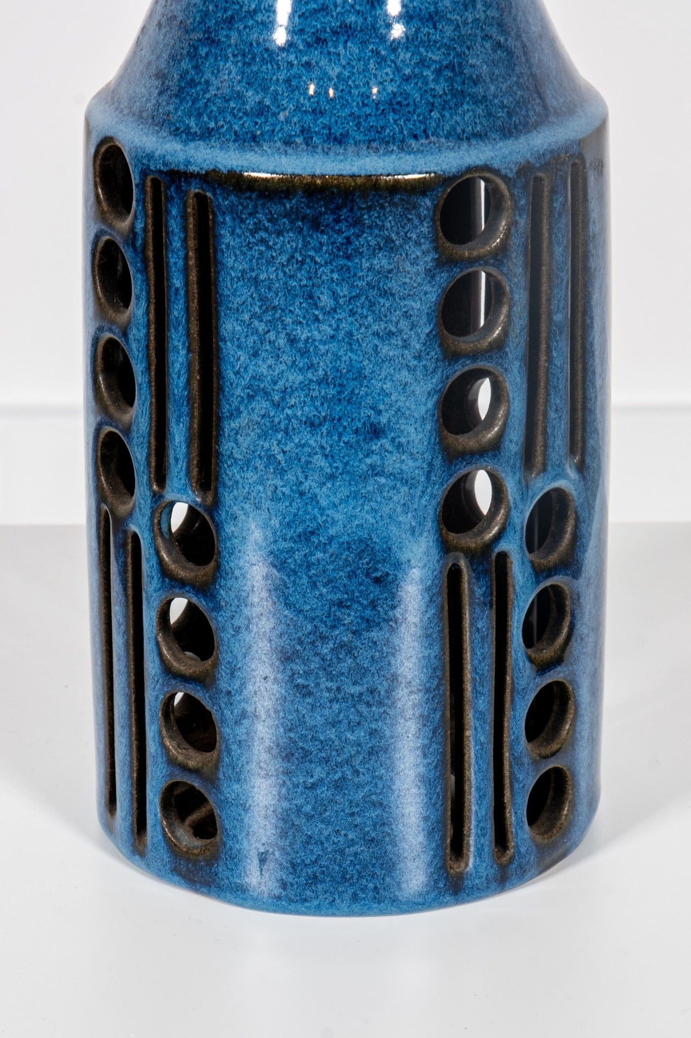 Vintage Ceramic Table Lamp: Blue With Holes | Bonne Choice