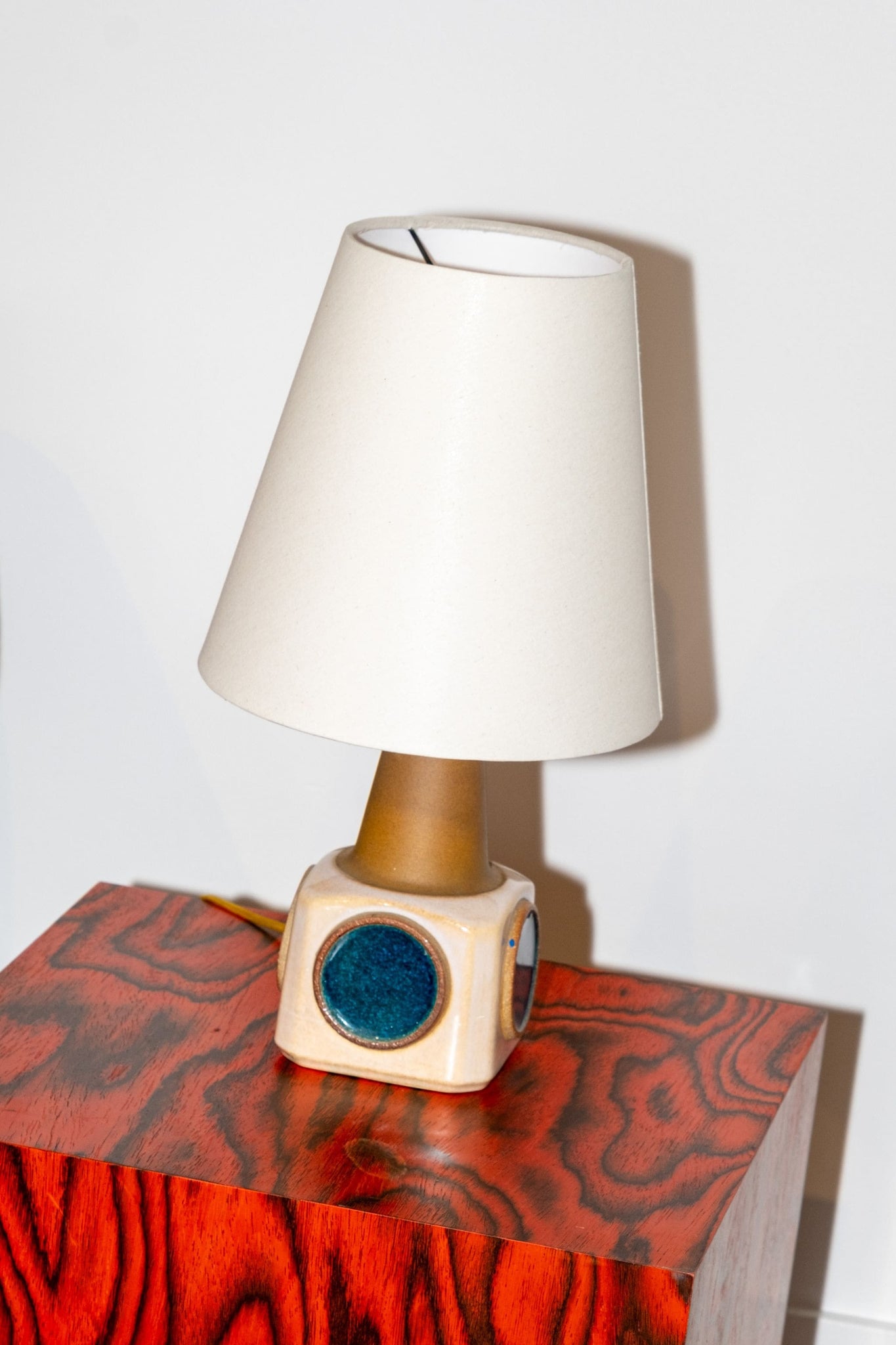 Vintage Ceramic Table Lamp: Low With Blue Circles | Bonne Choice