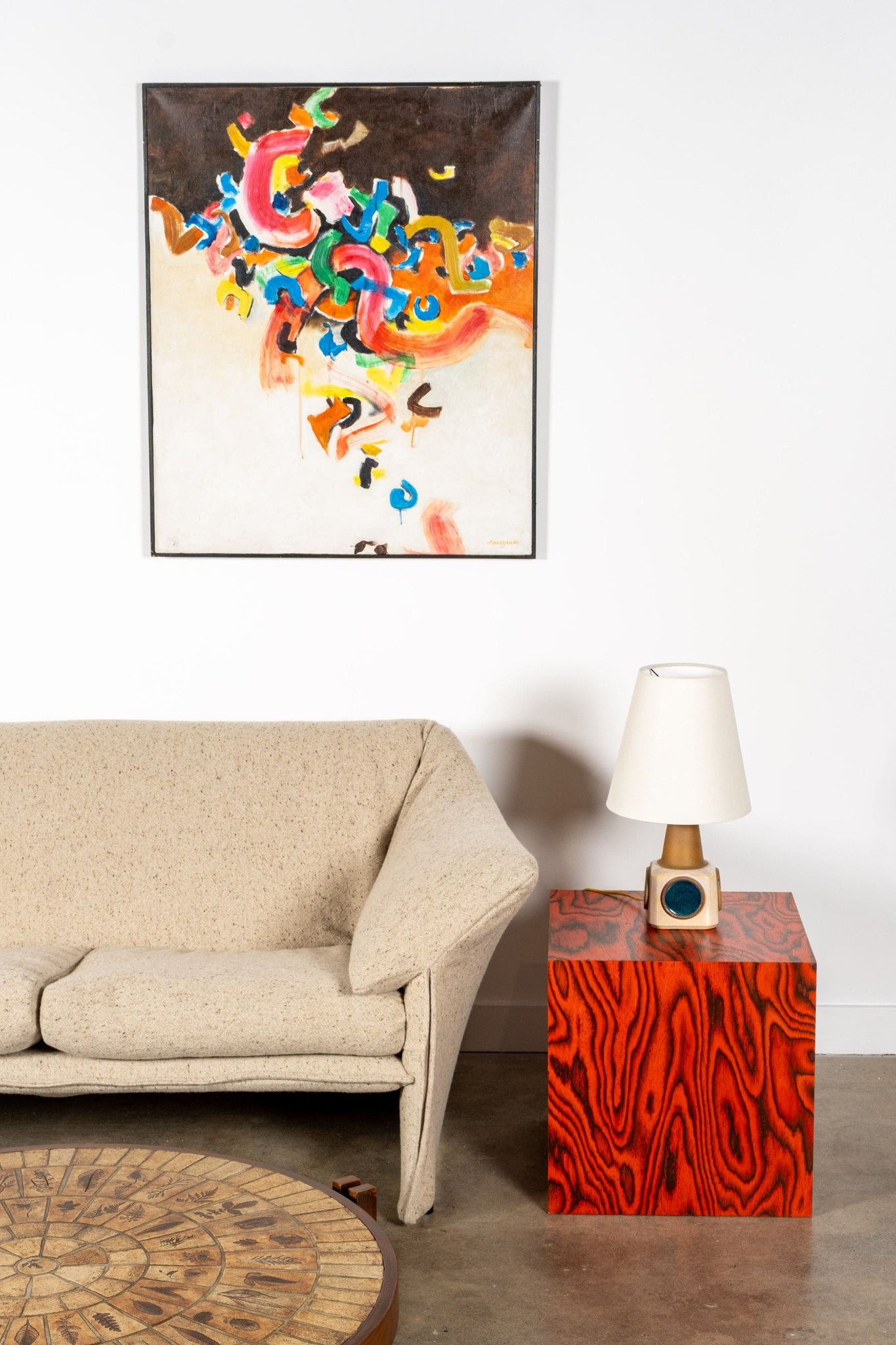 Vintage Ceramic Table Lamp: Low With Blue Circles | Bonne Choice