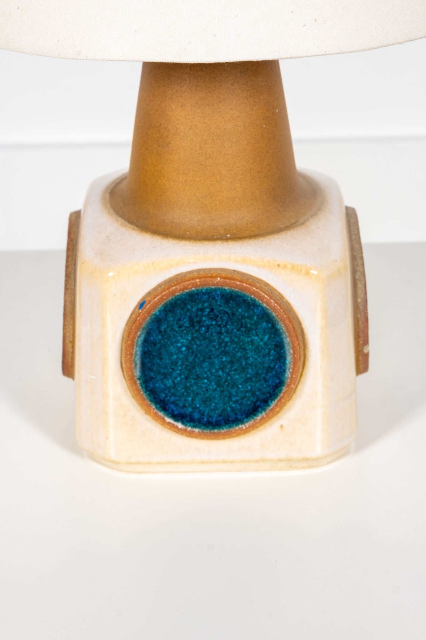 Vintage Ceramic Table Lamp: Low With Blue Circles | Bonne Choice