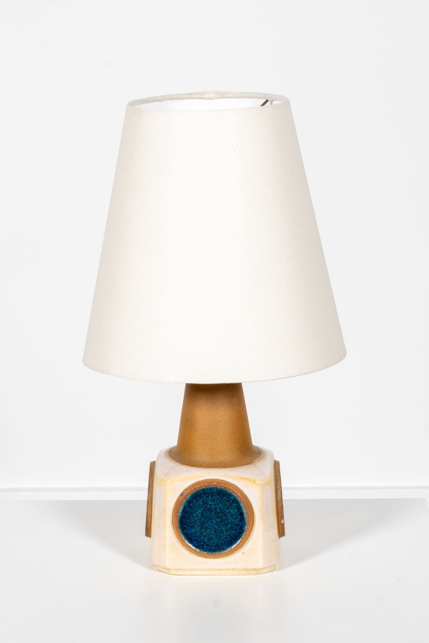 Vintage Ceramic Table Lamp: Low With Blue Circles | Bonne Choice