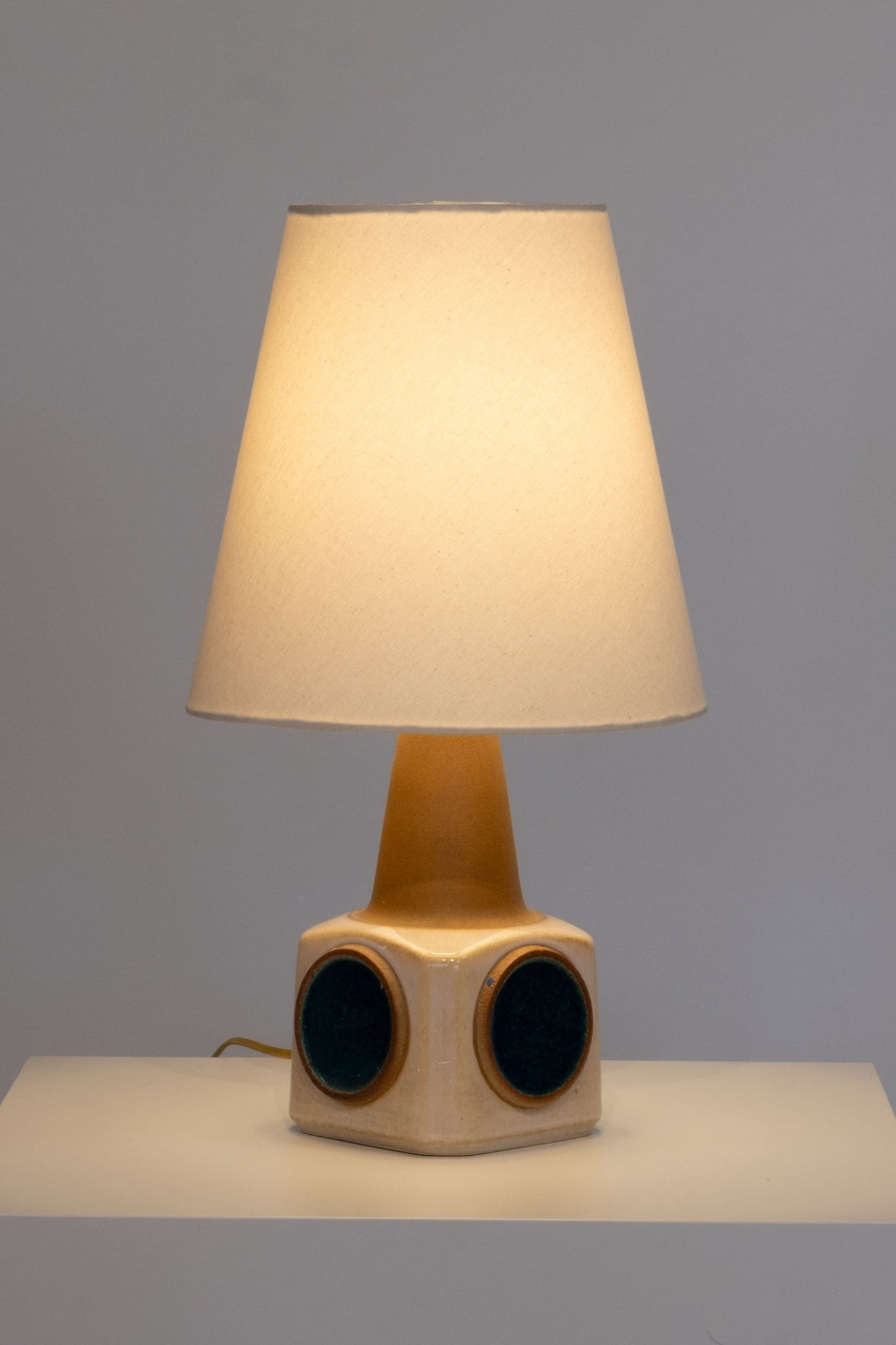 Vintage Ceramic Table Lamp: Low With Blue Circles | Bonne Choice