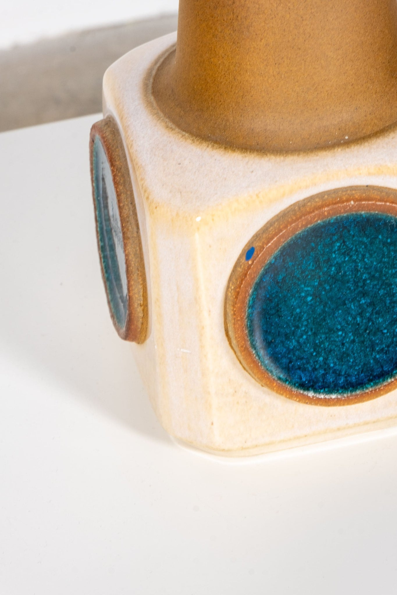 Vintage Ceramic Table Lamp: Low With Blue Circles | Bonne Choice