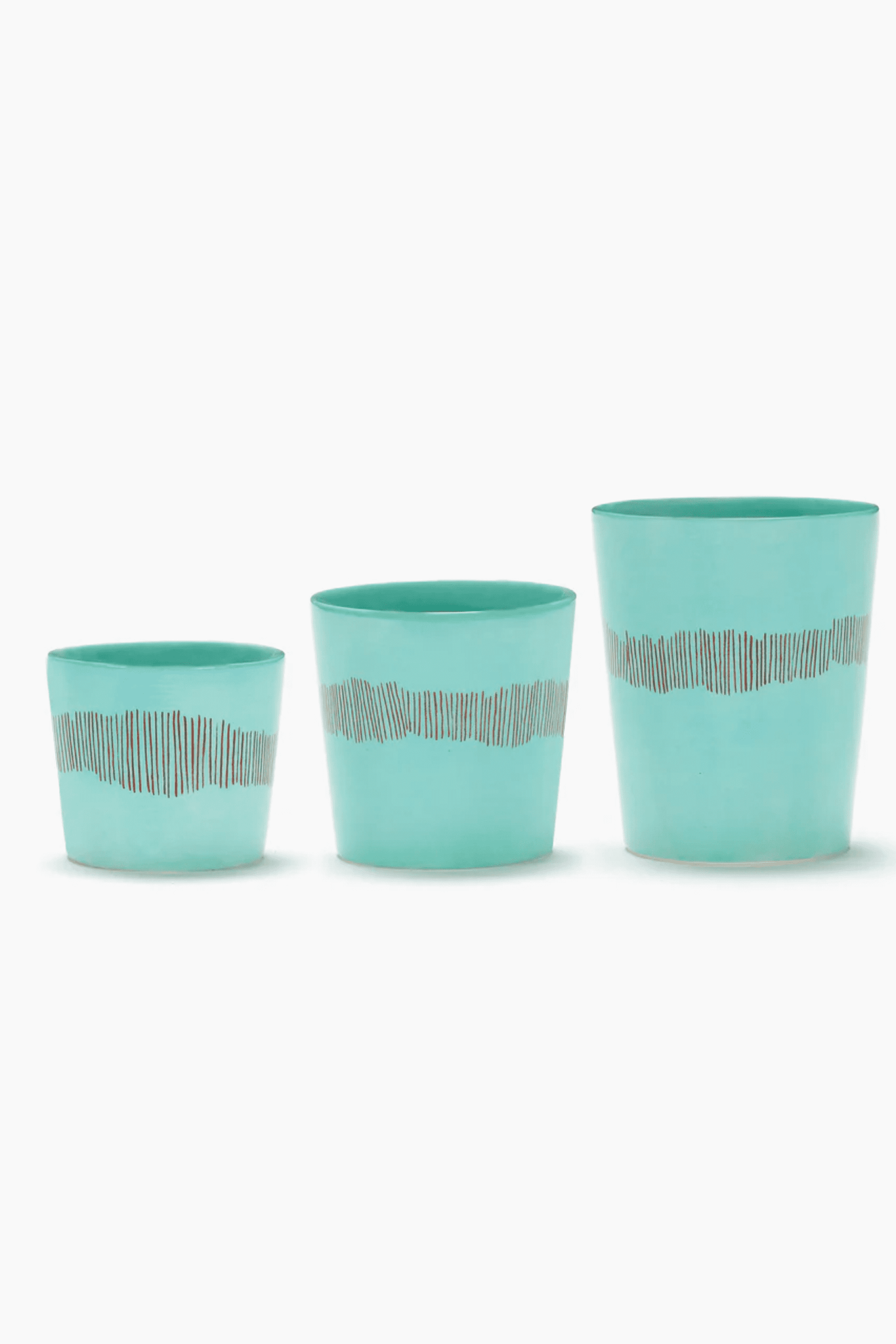 Set of 4 Coffee Cups, Azure Swirl with Red Stripes Ottolenghi Serax, shown in various sizes