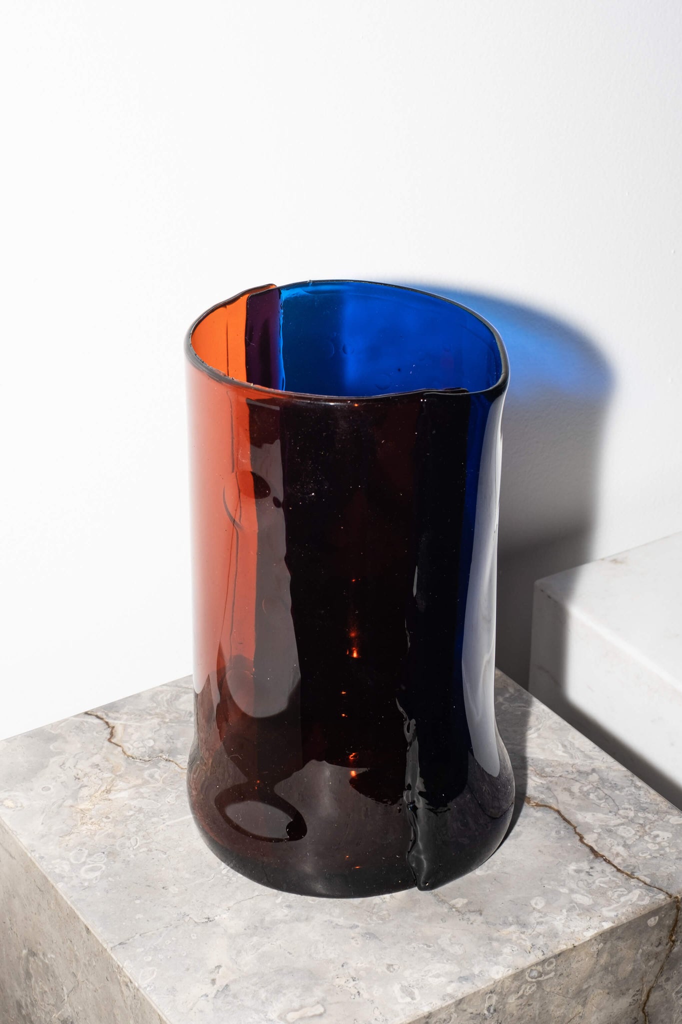 Ruby Red & Blue Large Resin Two Lines Vase by Enzo Mari for Corsi Design, front angled view