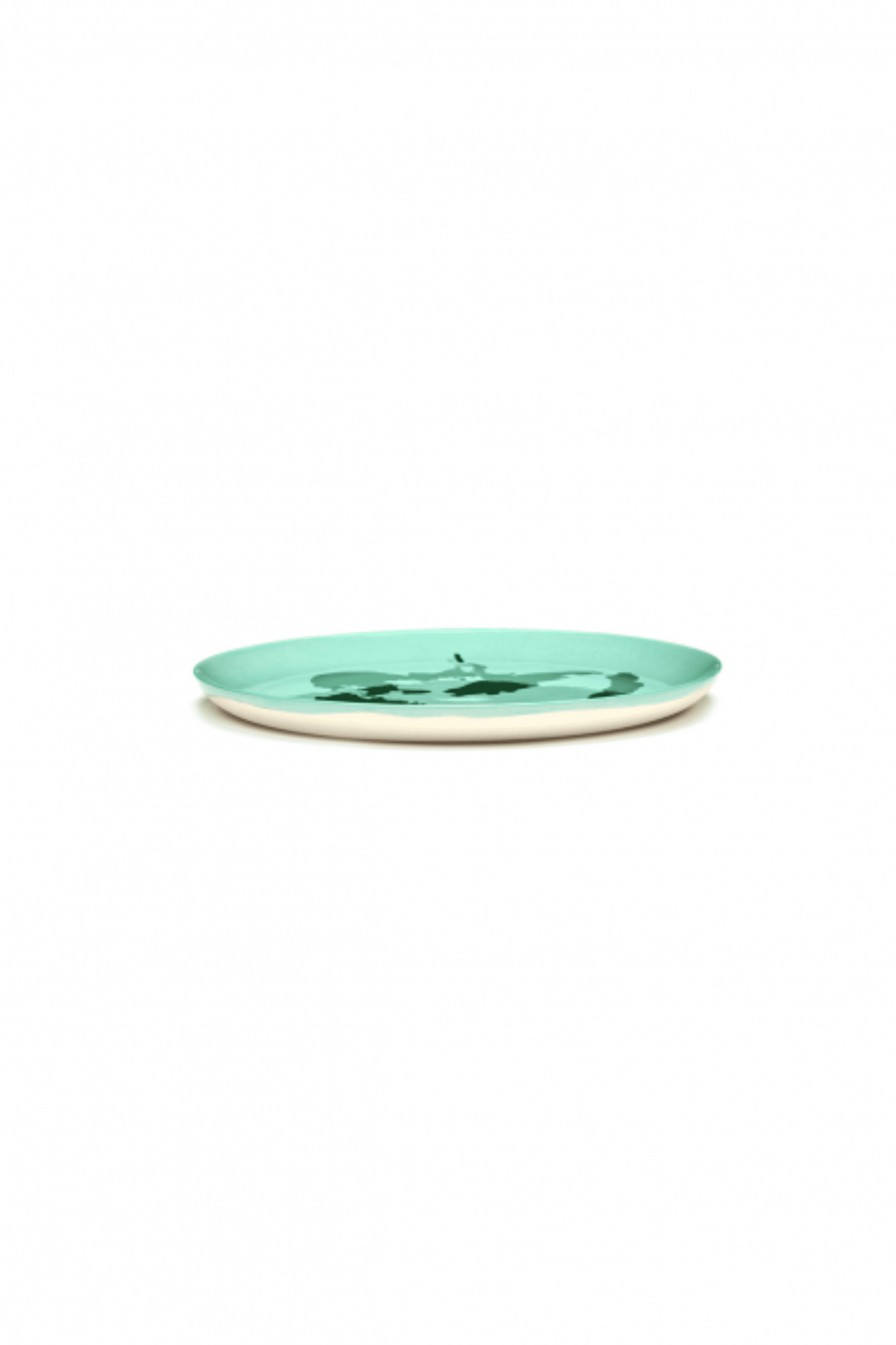Set of 2 Large Plates, Azure with Green Pepper Ottolenghi Serax, front view