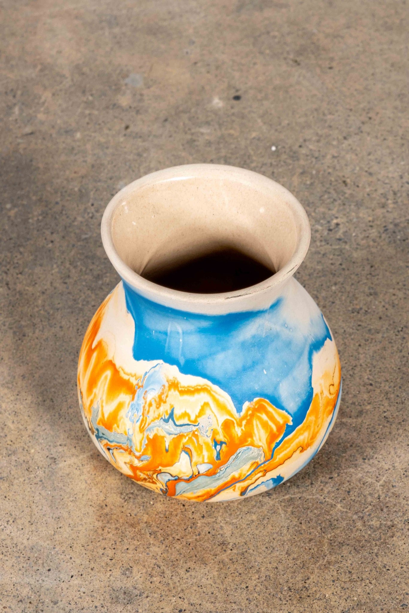 Nemadji Pottery Vessel, blue + orange | Bonne Choice