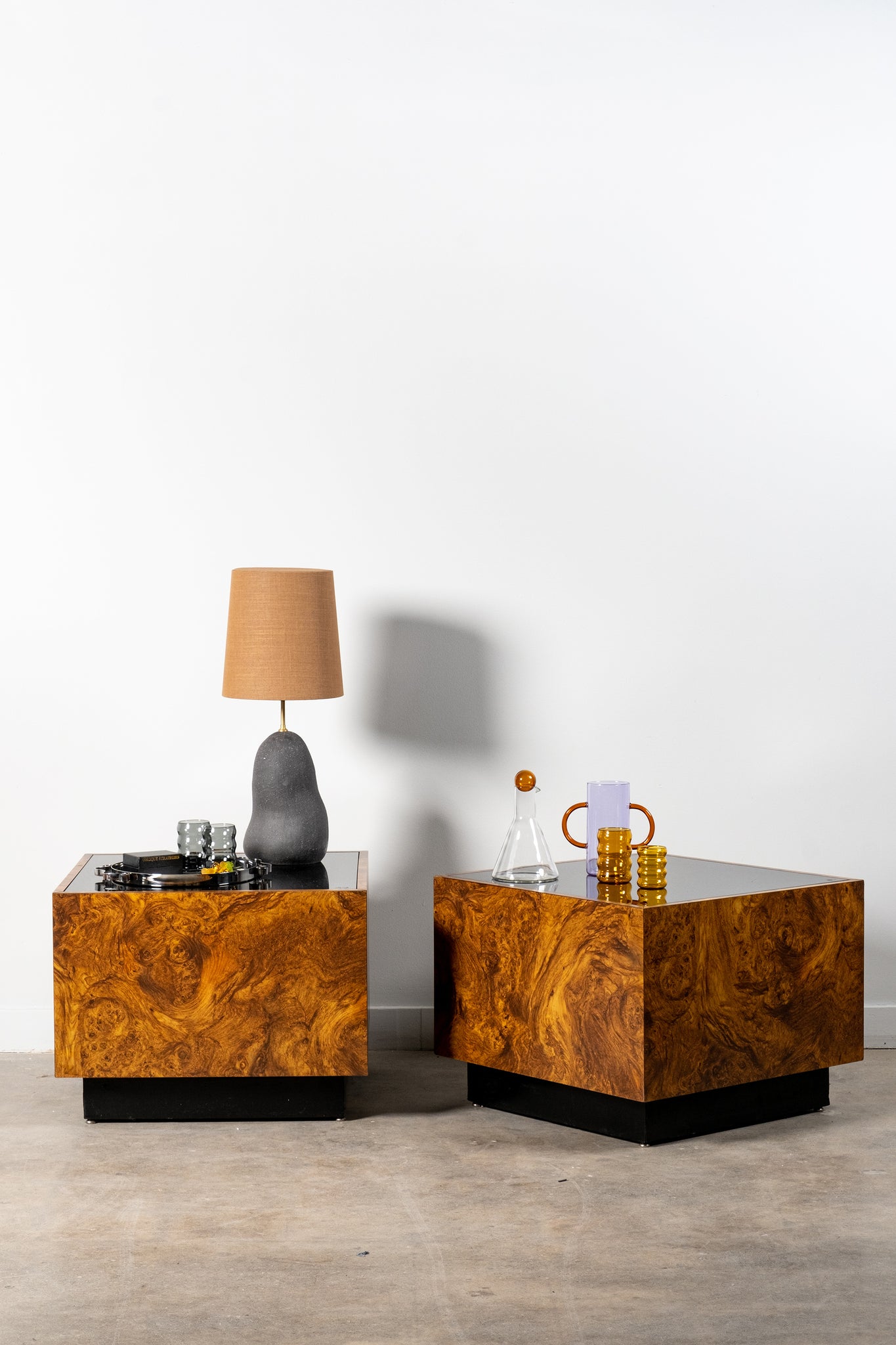 Pair of Large Cube Side Tables with Black Glass Top – Bonne Choice