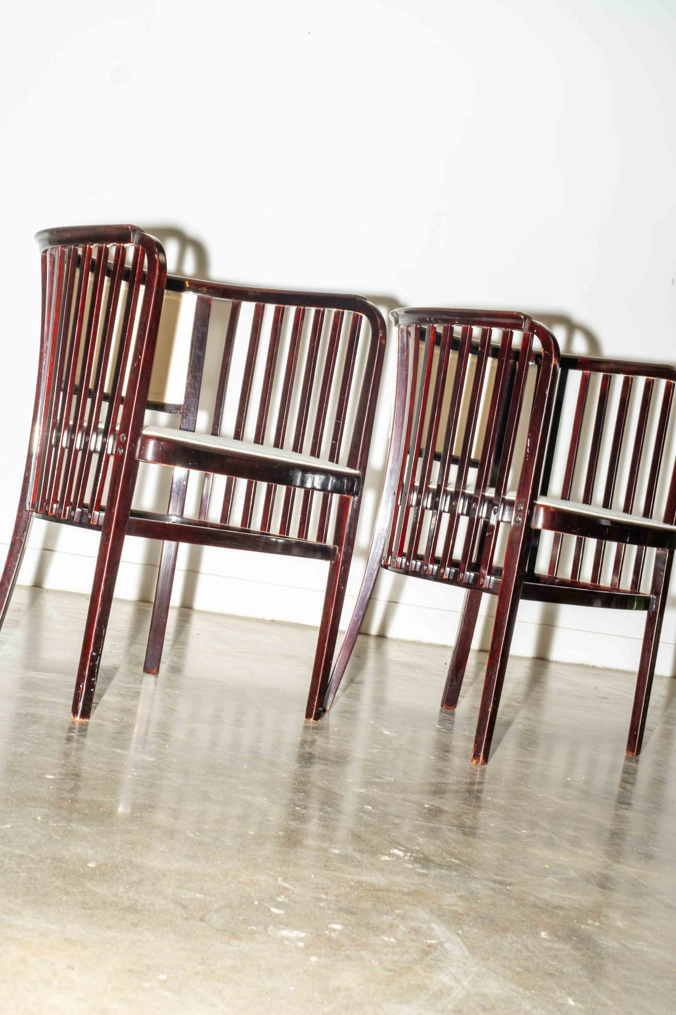 Pair Of Black Slat Chairs With White Seat + Back | Bonne Choice