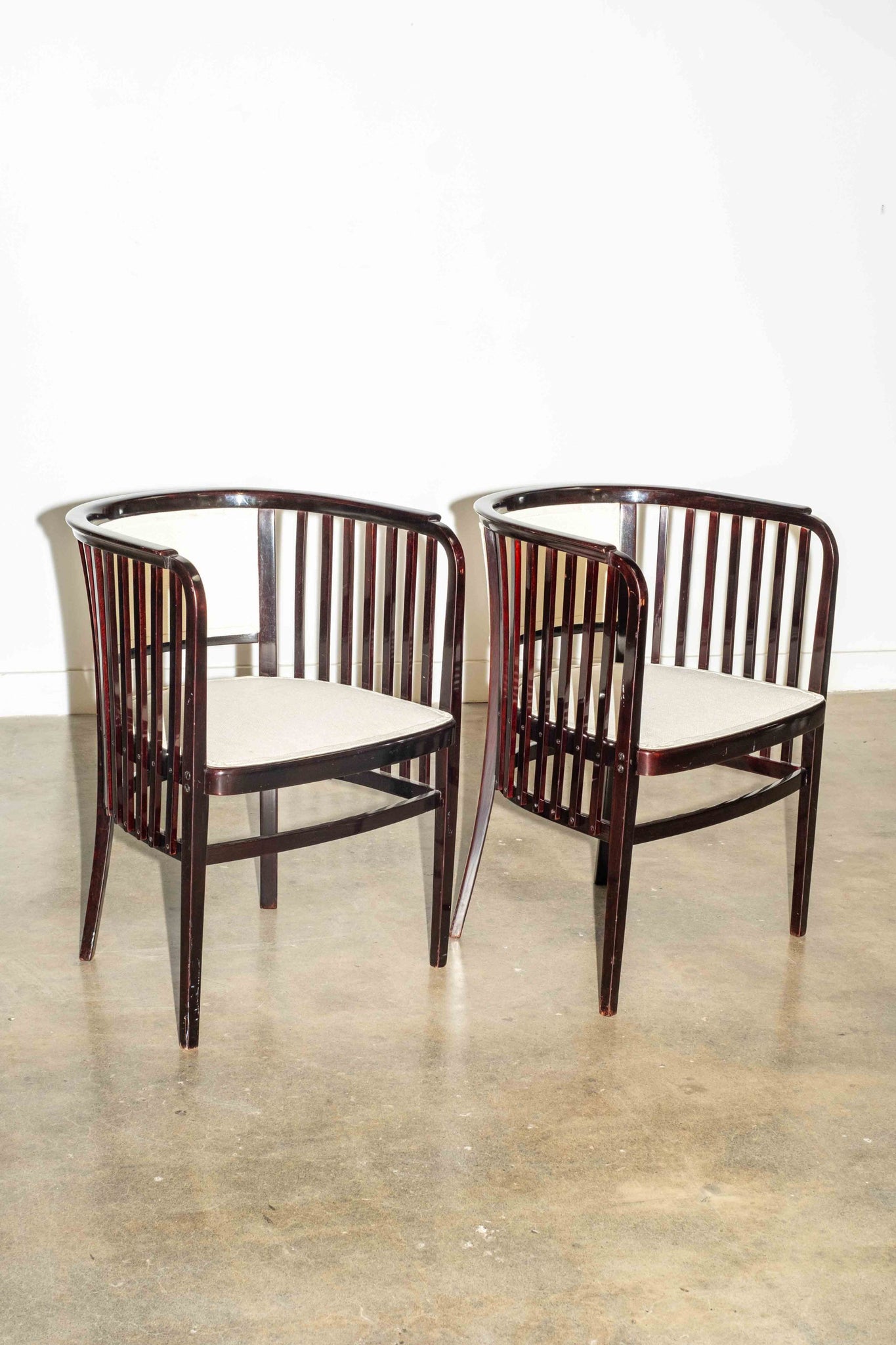 Pair Of Black Slat Chairs With White Seat + Back | Bonne Choice