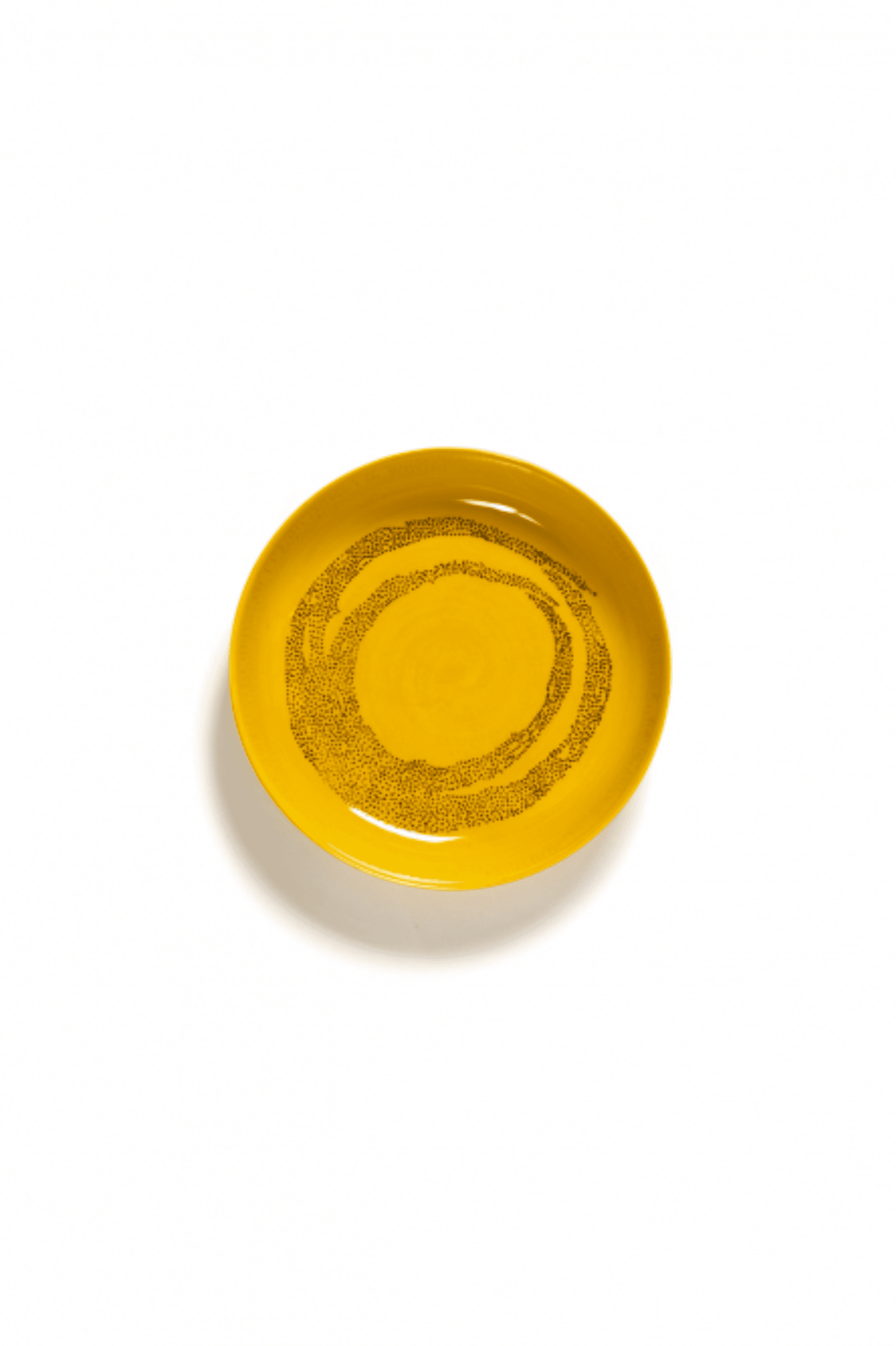 Set of 2 High Plates, Sunny Yellow Swirl with Black Dots Ottolenghi Serax, top view