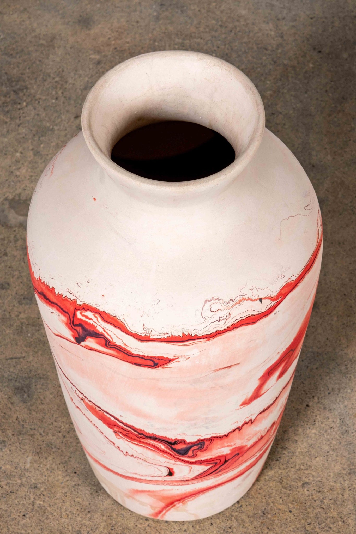 Tall Nemadji Pottery Vessel, Red Swirl | Bonne Choice