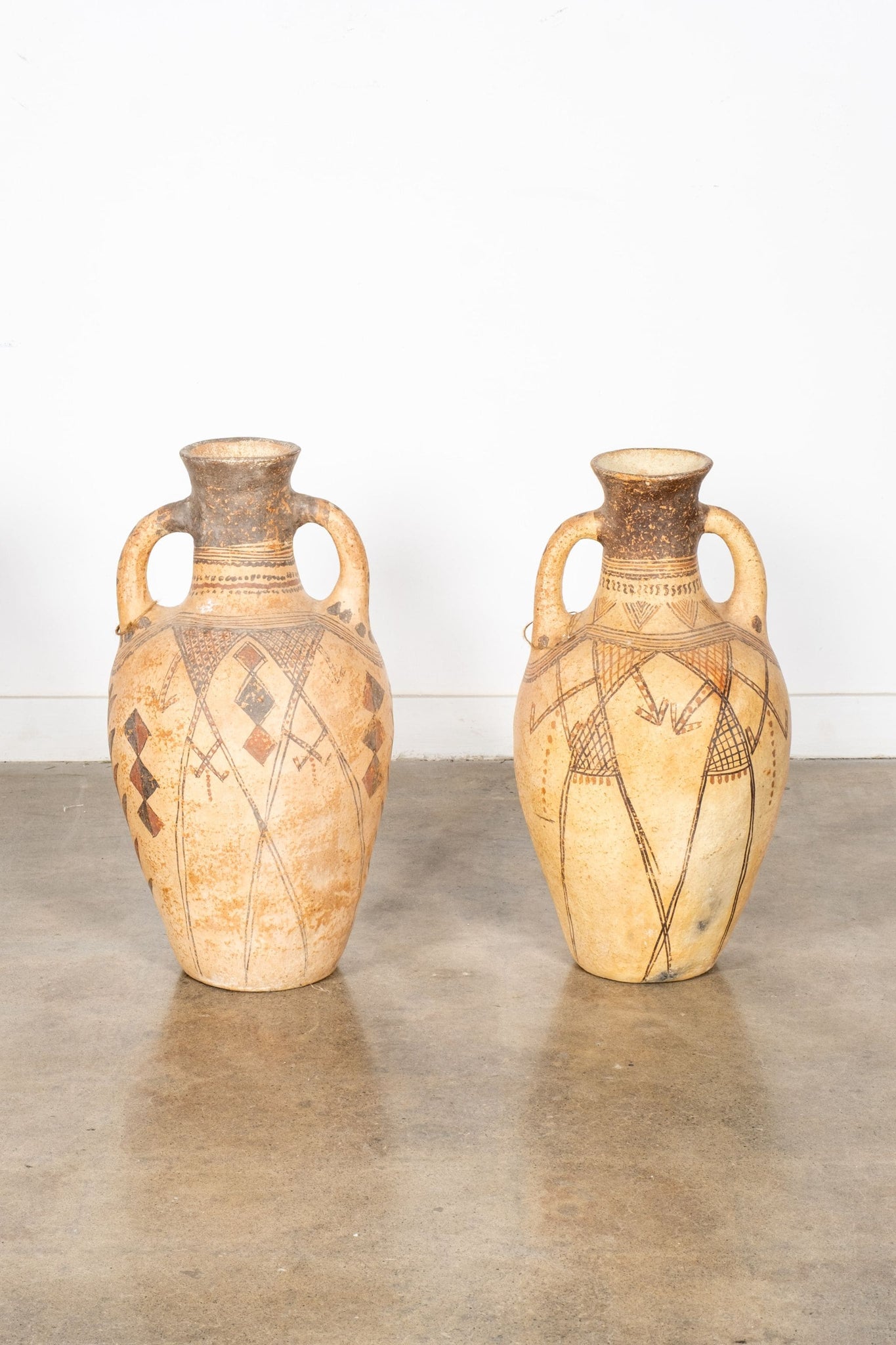 Vintage Tall Painted Vessel with Handles x2 | Bonne Choice