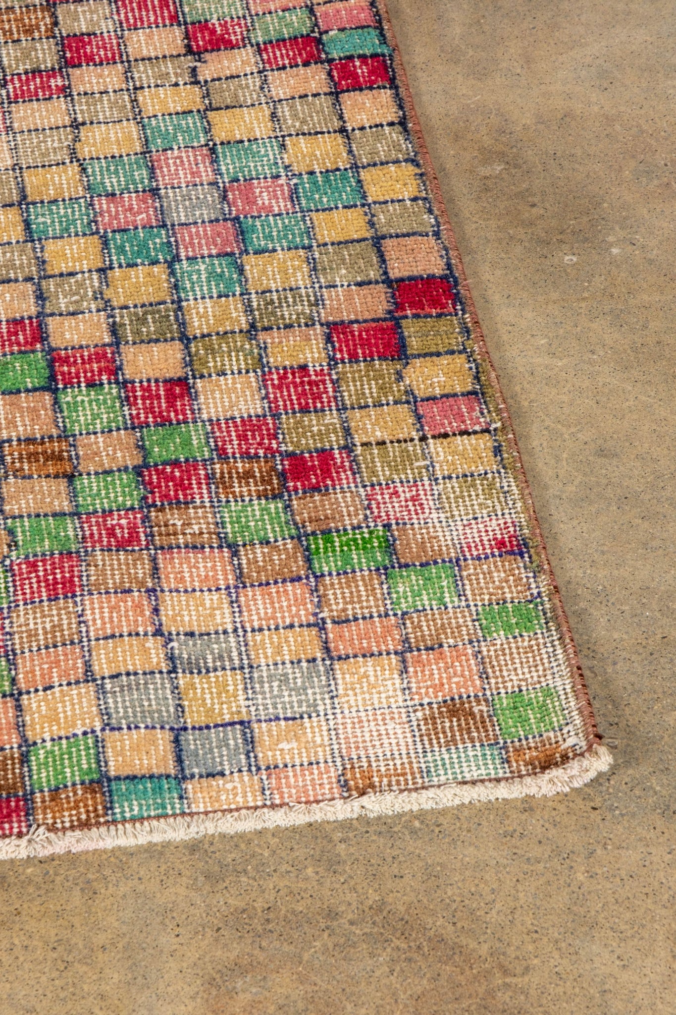 Vintage Turkish Rug 04, multi-coloured check long runner | Bonne Choice