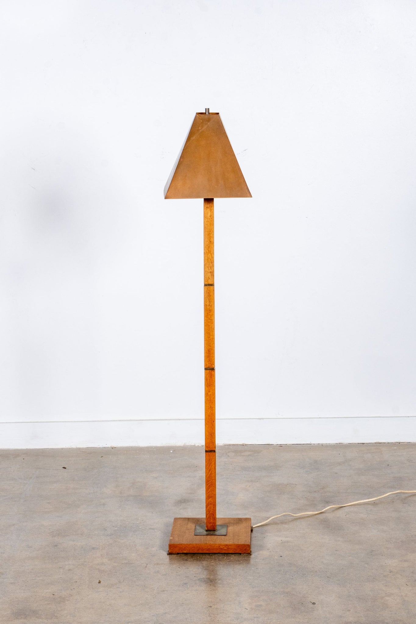 Wood + Brass Floor Lamp W Copper Shade | Bonne Choice